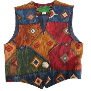 Vintage Southwestern Country Vest Cotton Sz S Lined Earth Colors WRAPS Made USA